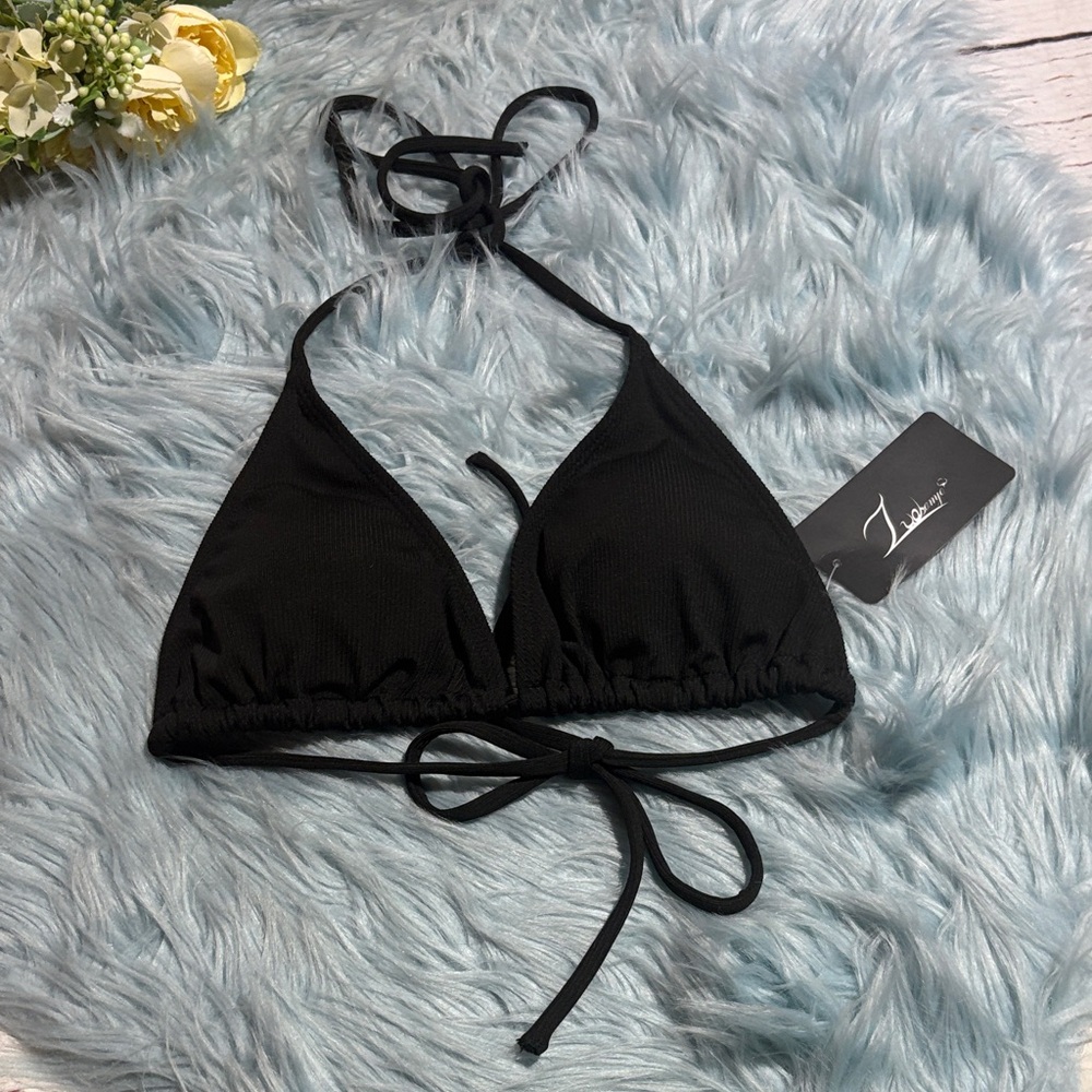 NWT Zuvebamyo Black Ribbed Bikini Top sz M